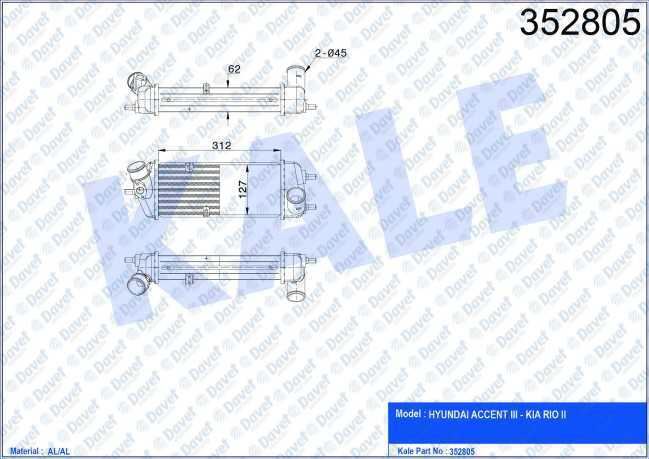 KALE 352805 Turbo Radyatoru Intercooler Hyundai Accent Iii - Kia Rio Ii 1.5 Crdi 05>